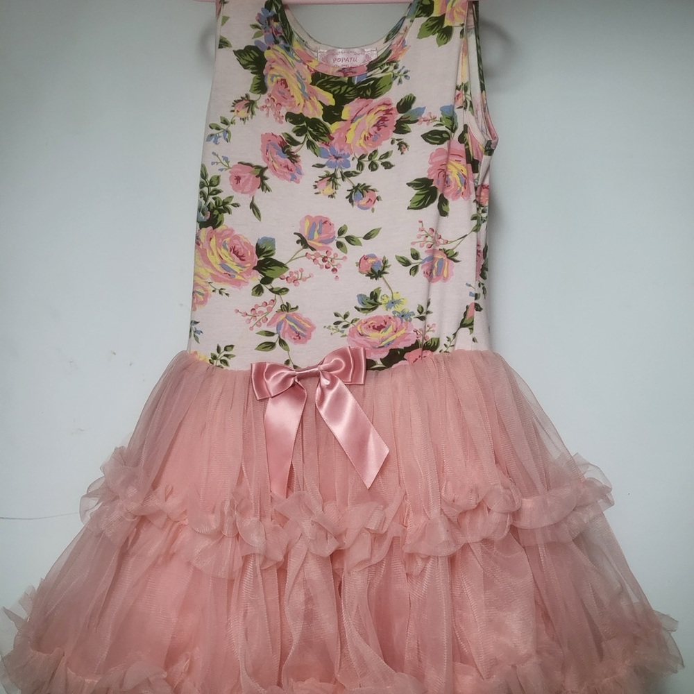 Floral Dress with Pink Tulle Skirt